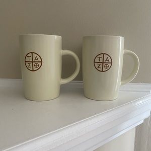 Set of 2 Starbucks 2012 Tazo Coffee Mug Tea Cup 11.8 Oz 5” Tall Beige With Logo